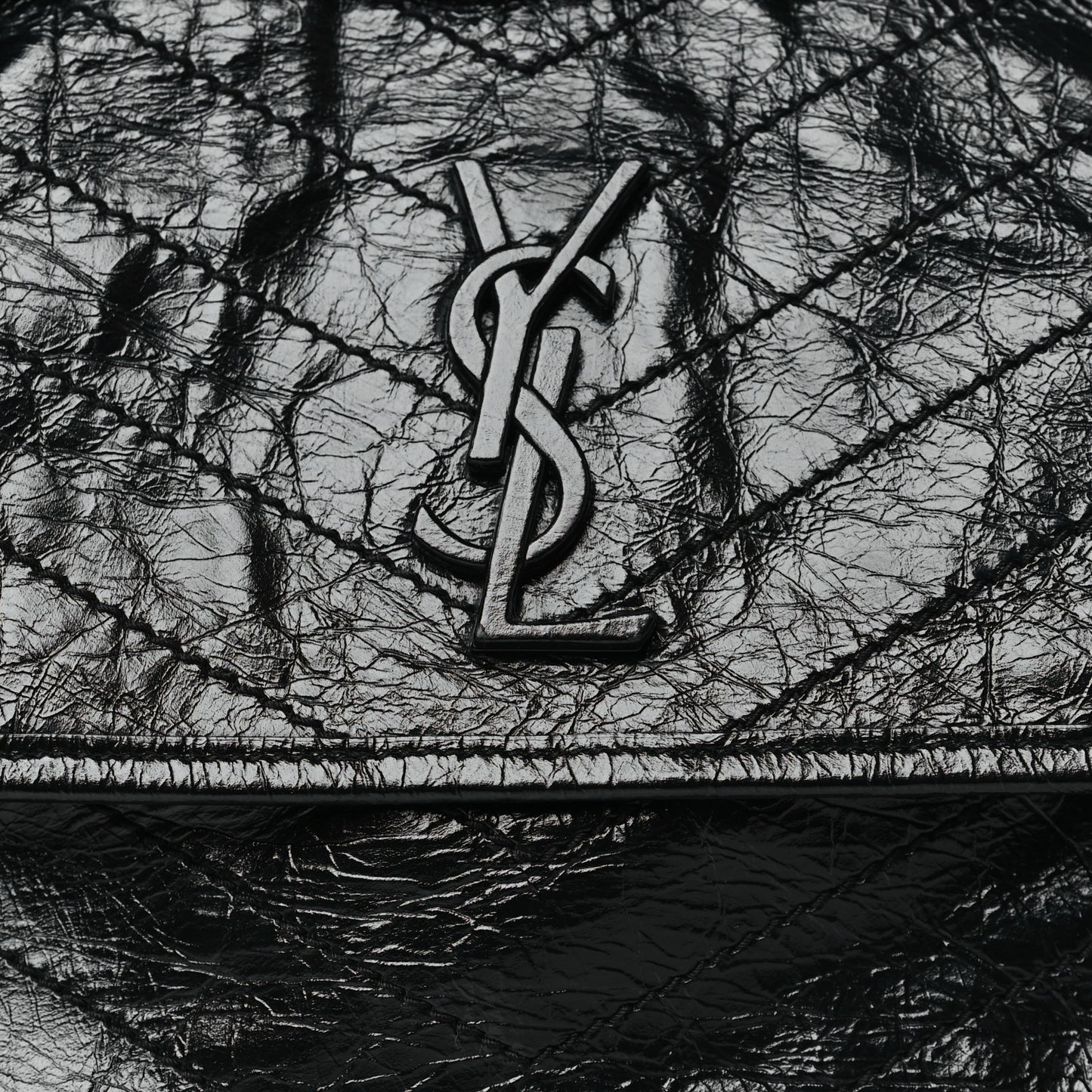 Crinkled Calfskin Matelasse Monogram Medium Niki Chain Satchel Black