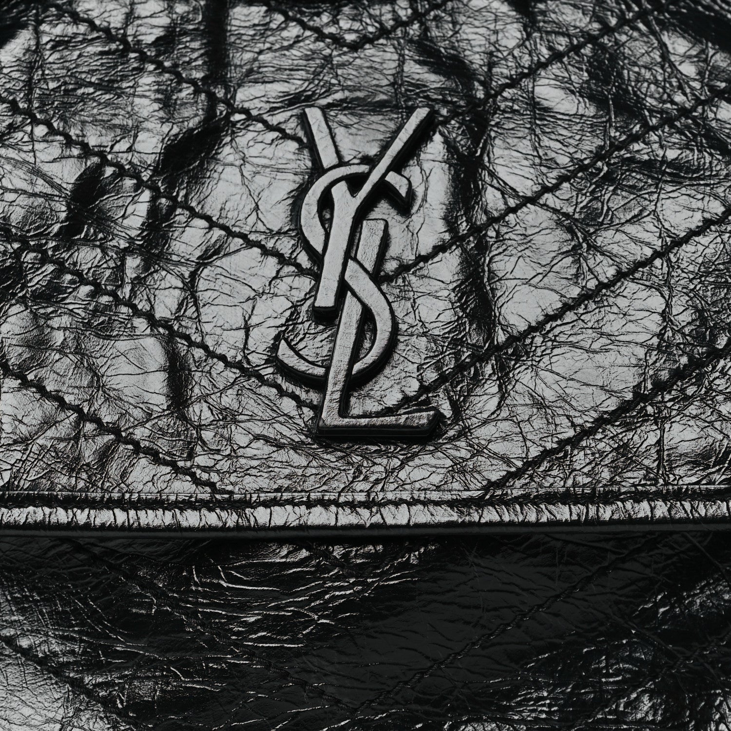 Saint Laurent Crinkled Calfskin Matelasse Monogram Medium Niki Chain Satchel Black 8 of 10