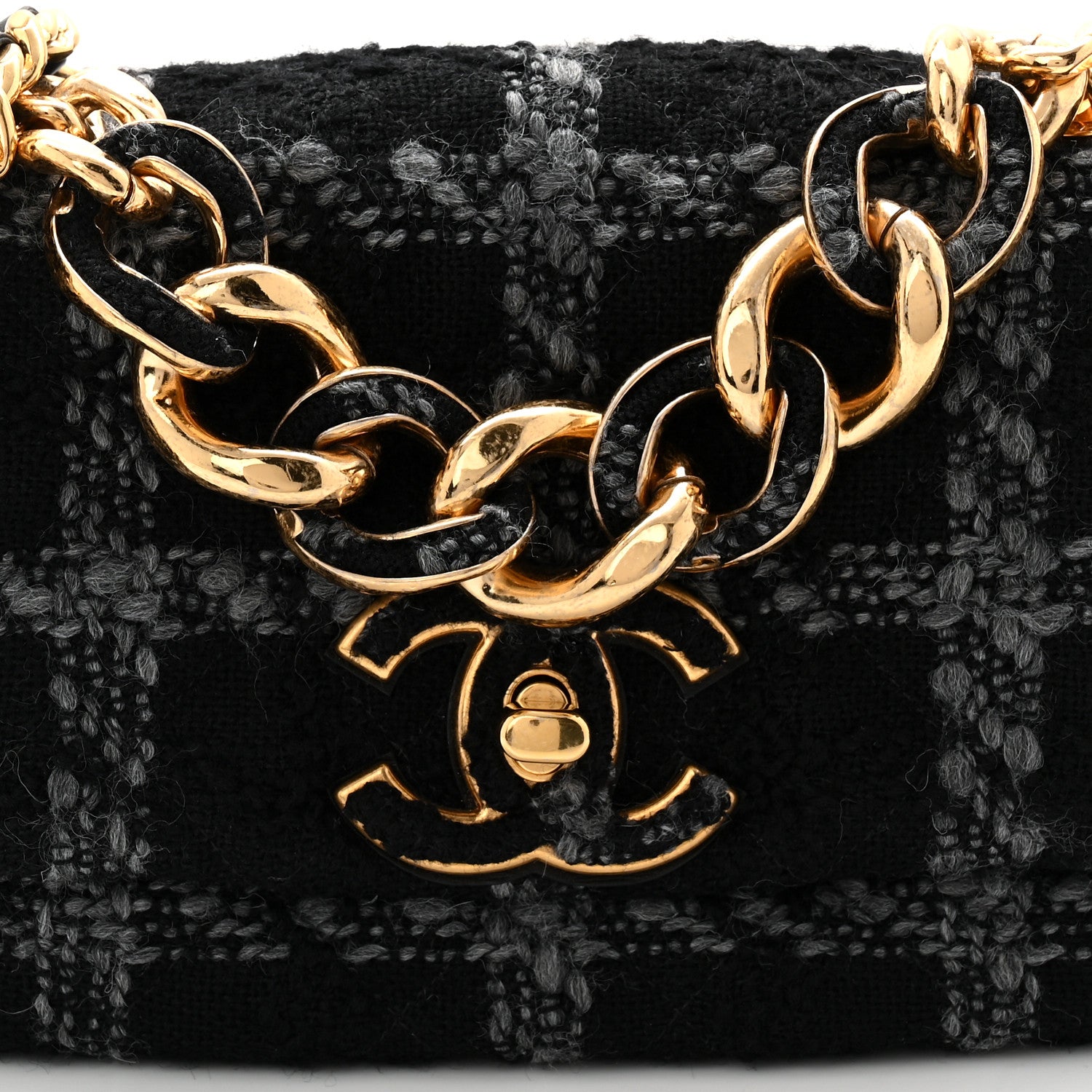 Chanel Wool Tweed Quilted Small Elegant Chain Flap Black Grey 8 of 10