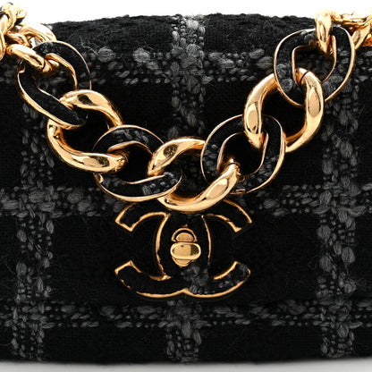 Chanel Wool Tweed Quilted Small Elegant Chain Flap Black Grey 8 of 10