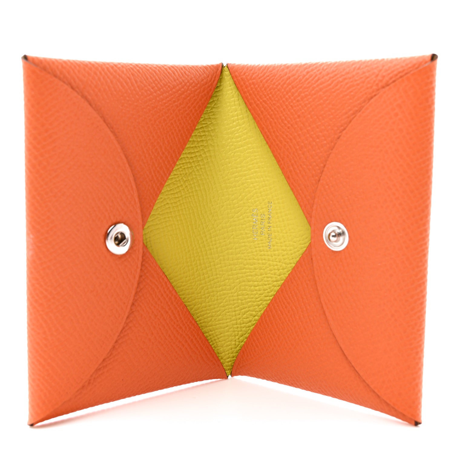 Hermes Epsom Verso Calvi Card Case Orange Lime 5 of 9