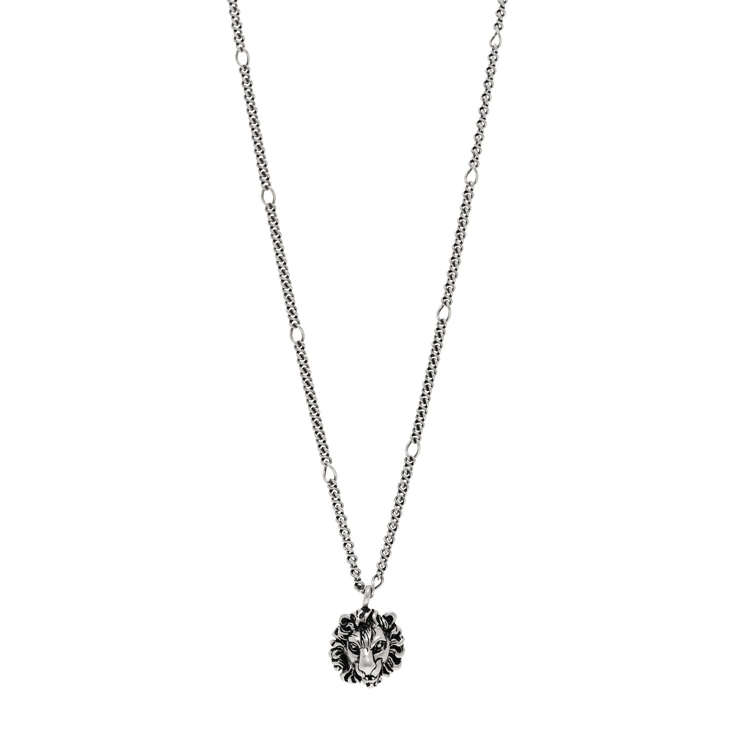 Metal Lion Head Necklace Silver