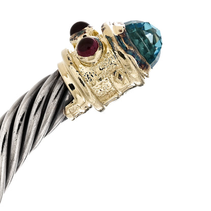 David Yurman Sterling Silver 14K Yellow Gold Blue Topaz Pink Tourmaline 5mm Cable Renaissance Bracelet 5 of 6