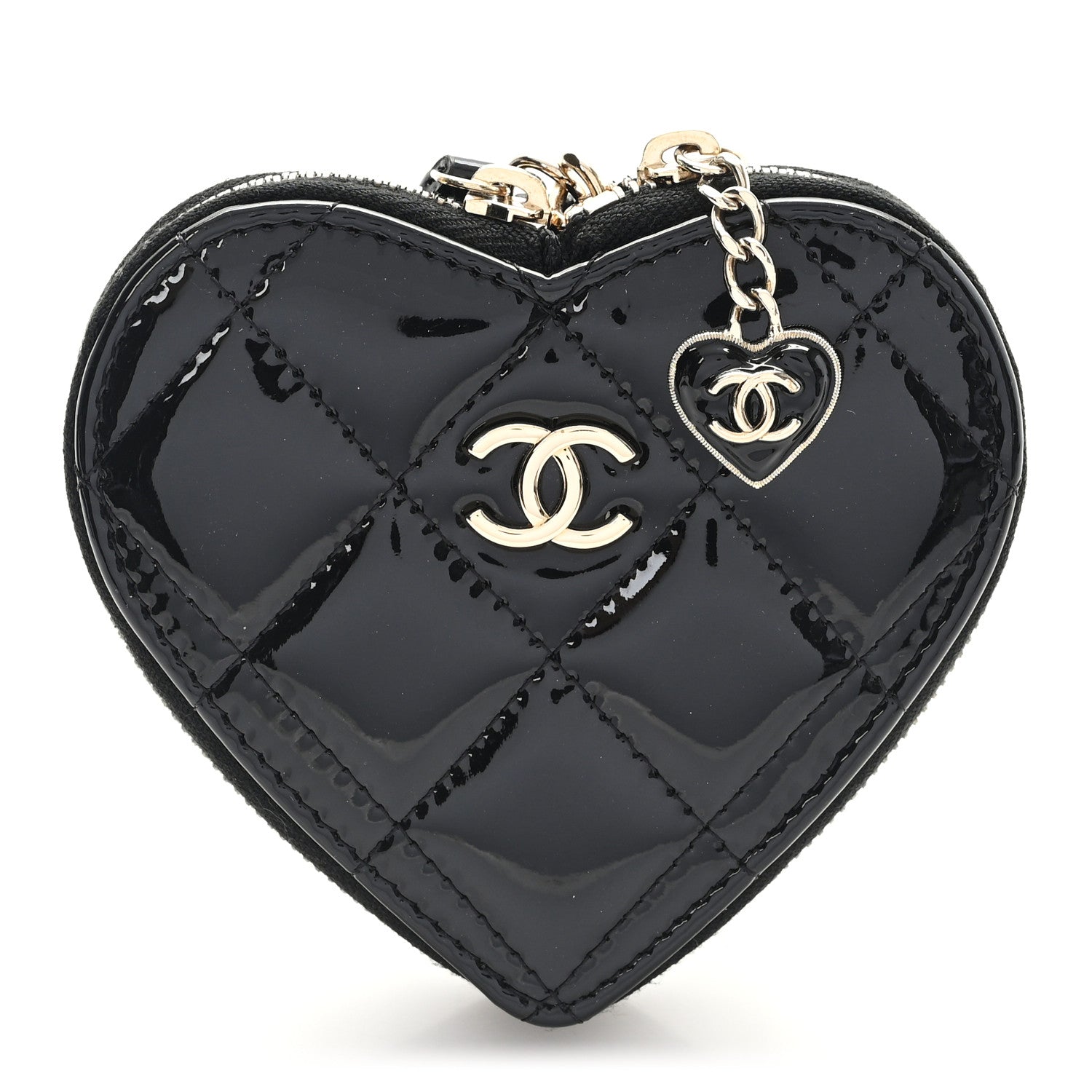 Chanel Patent Quilted Heart Zipped Coin Purse Black 1 of 7