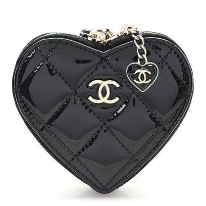 Chanel Patent Quilted Heart Zipped Coin Purse Black 1 of 7
