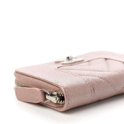 Chanel Metallic Caviar Chevron Quilted Vintage Mademoiselle Zip Coin Purse Pink 6 of 12