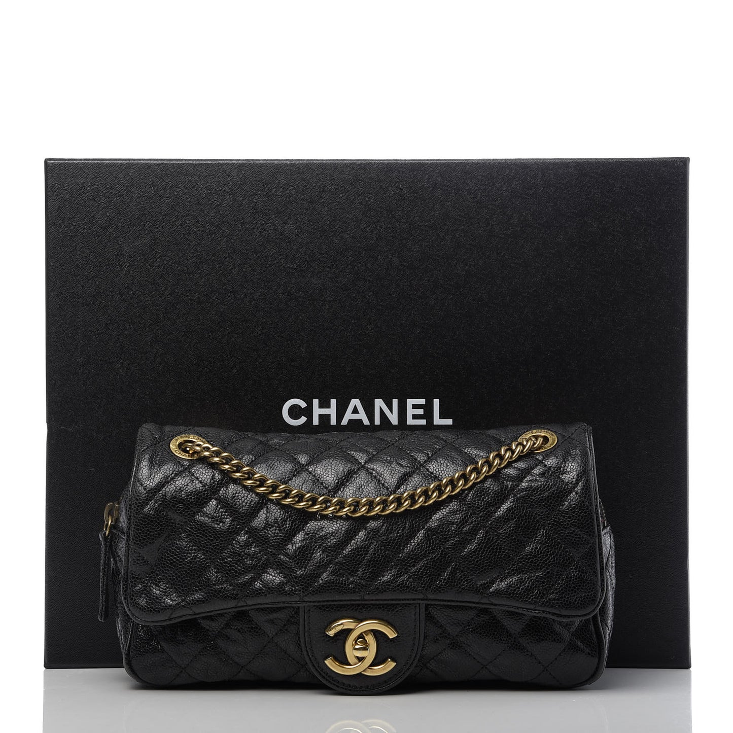 Crumpled Grained Calfskin Quilted Small Shiva Flap Black