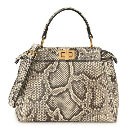 Fendi Snakeskin Shiny Nappa Mini Peekaboo Iconic Satchel Roccia Light Rose 1 of 9