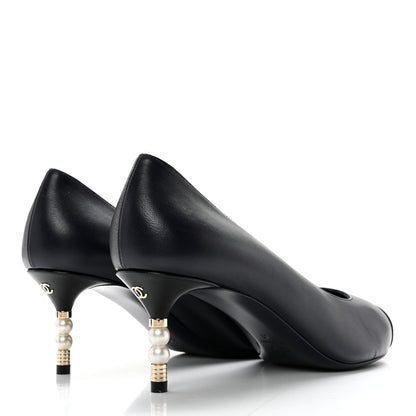Chanel Lambskin Grosgrain Cap Toe CC Pearl Pumps 41 Navy Black 4 of 11