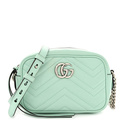 Gucci Calfskin Matelasse Mini GG Marmont Chain Shoulder Bag Water Green 1 of 11