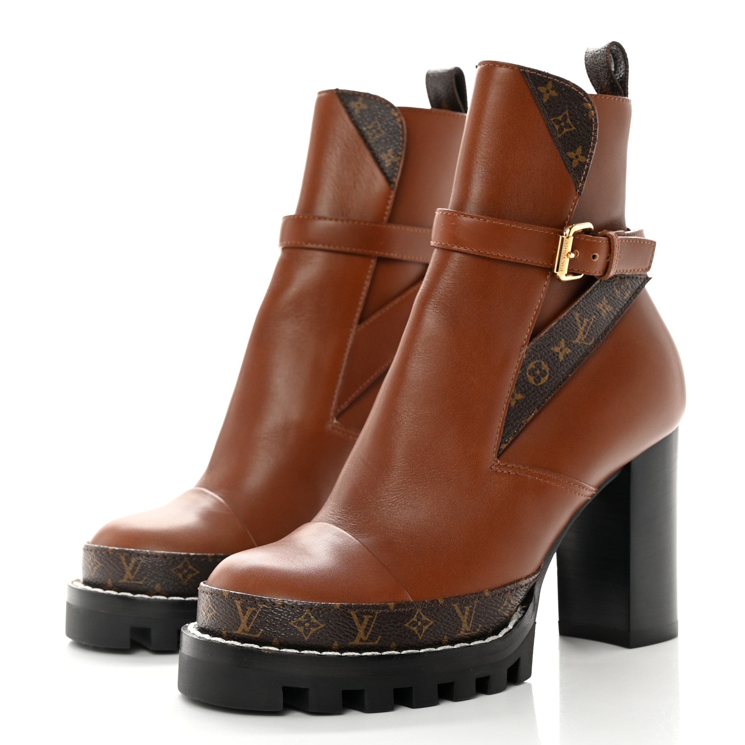 Louis Vuitton Calfskin Monogram Star Trail Ankle Boots 36.5 Cognac 3 of 9