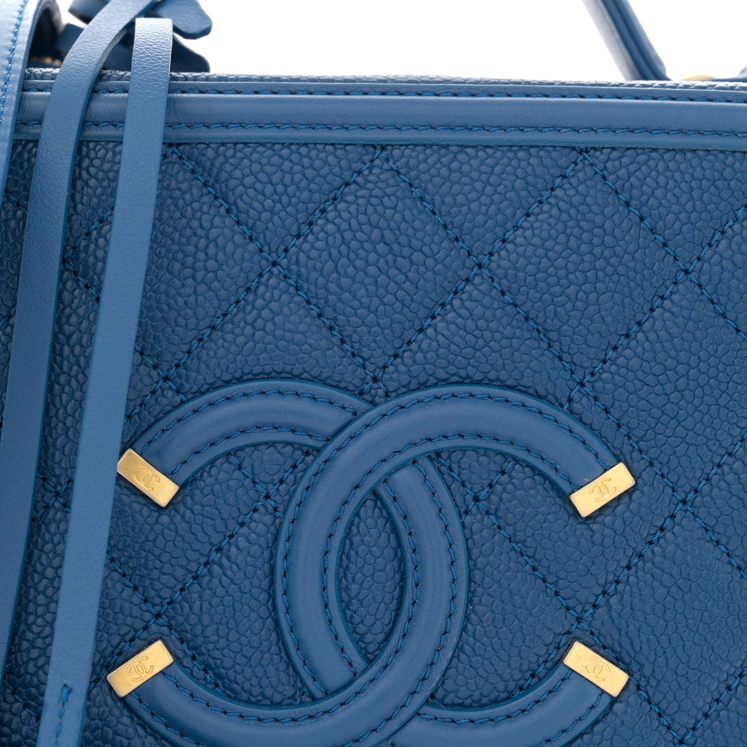Chanel Caviar Quilted Medium CC Filigree Vanity Case Dark Blue 9 of 11