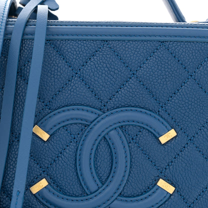 Chanel Caviar Quilted Medium CC Filigree Vanity Case Dark Blue 9 of 11