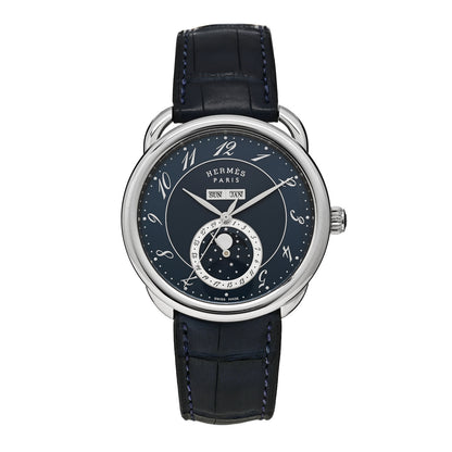 Hermes Stainless Steel Alligator 43mm Arceau Grande Lune Automatic Watch Bleu Abysse 1 of 5