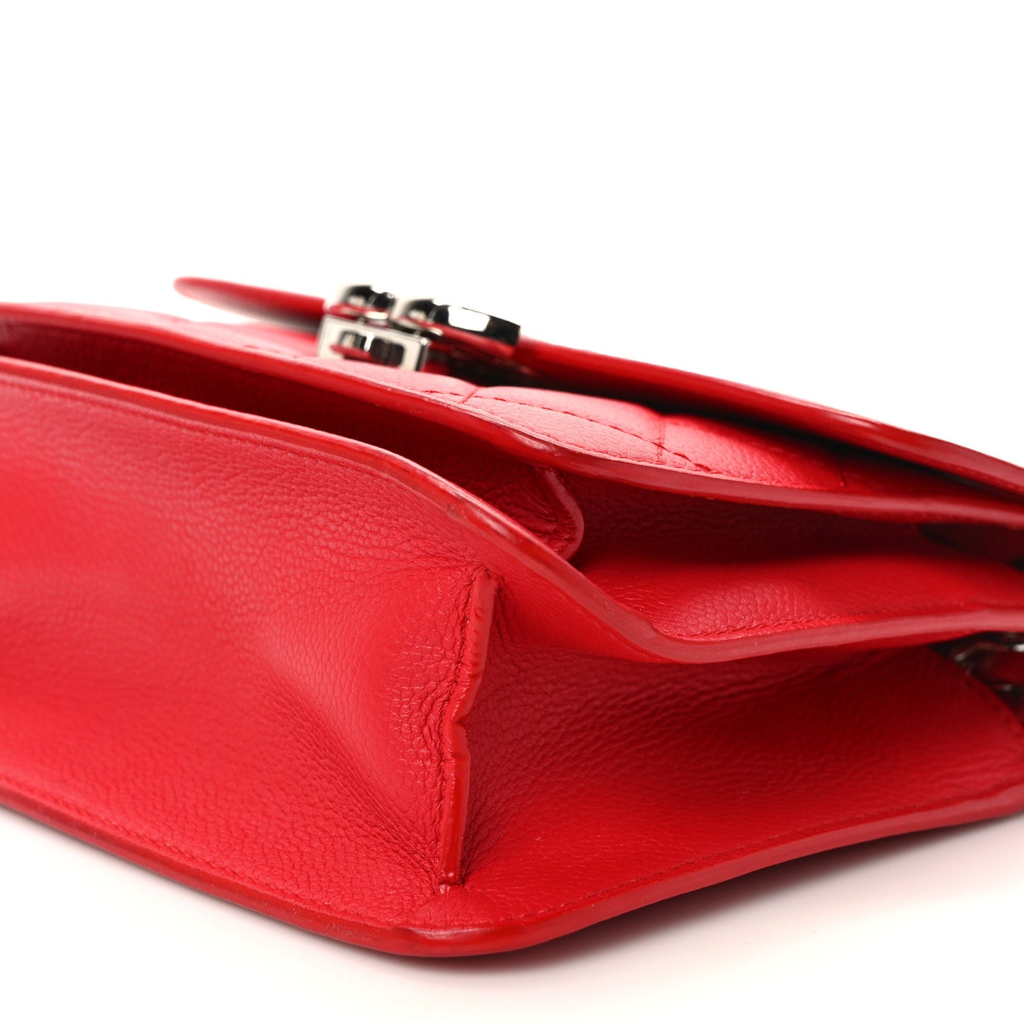 Grained Calfskin Quilted Small CC Box Flap Red