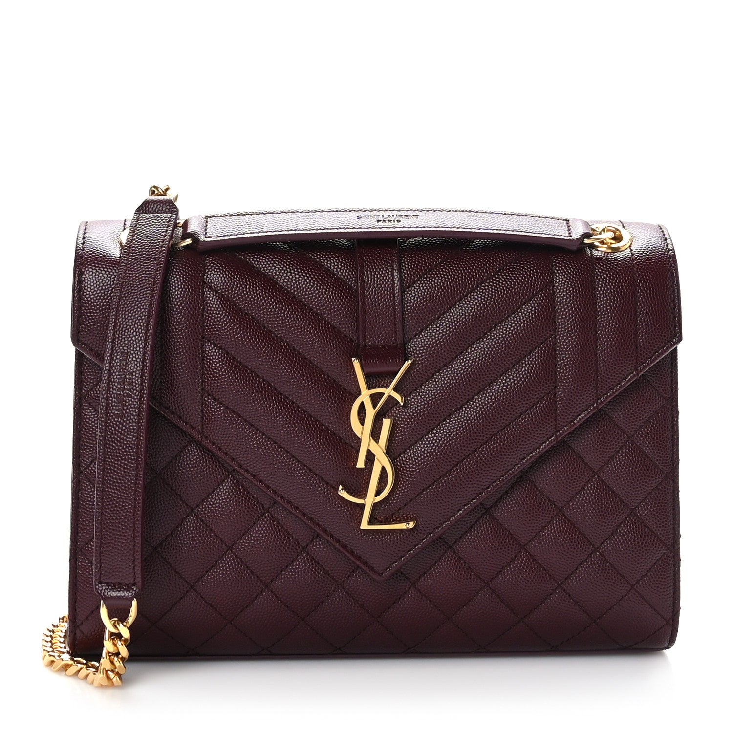 Saint Laurent Grain De Poudre Textured Mixed Matelasse Medium Triquilt Monogram Satchel Rouge Legion 1 of 8