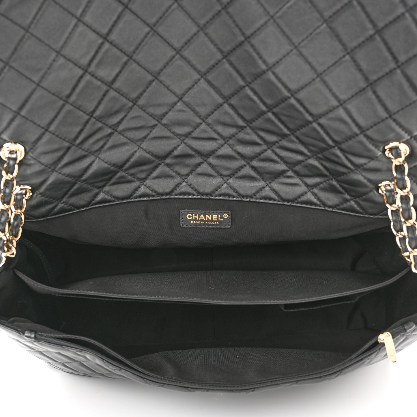 Calfskin Quilted XXL Travel Flap Bag Black