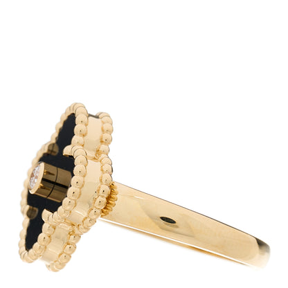 Van Cleef & Arpels 18K Yellow Gold Diamond Black Onyx Vintage Alhambra Ring 48 4.5 3 of 7
