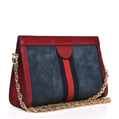 Gucci Suede Calfskin Web Small Ophidia Chain Shoulder Bag New Blue Romantic Cherry 3 of 13