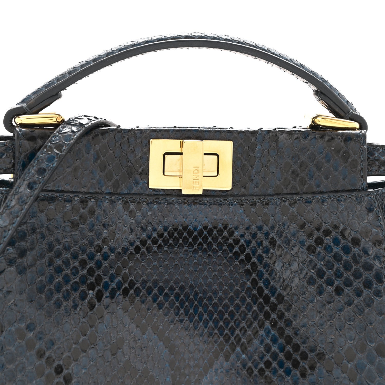 Fendi Python Shiny Nappa Mini Peekaboo Iconic Satchel Blue Jeans