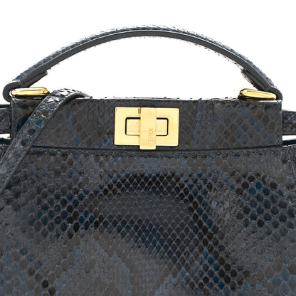 Fendi Python Shiny Nappa Mini Peekaboo Iconic Satchel Blue Jeans 8 of 13