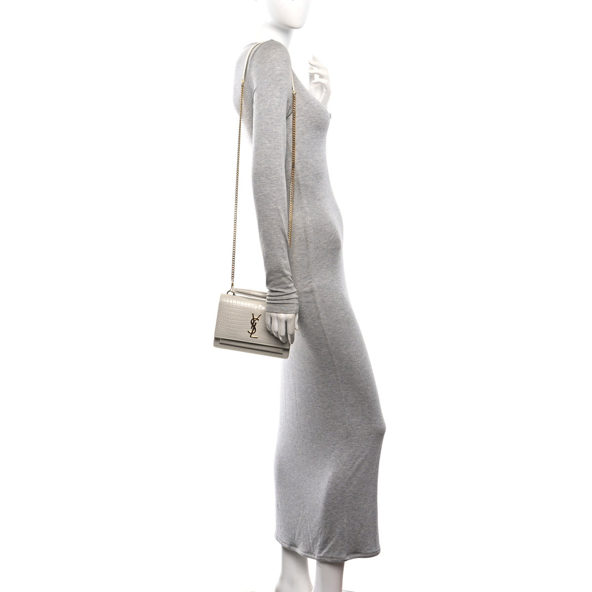 Saint Laurent Calfskin Crocodile Embossed Monogram Sunset Chain Wallet Blanc Vintage 2 of 9