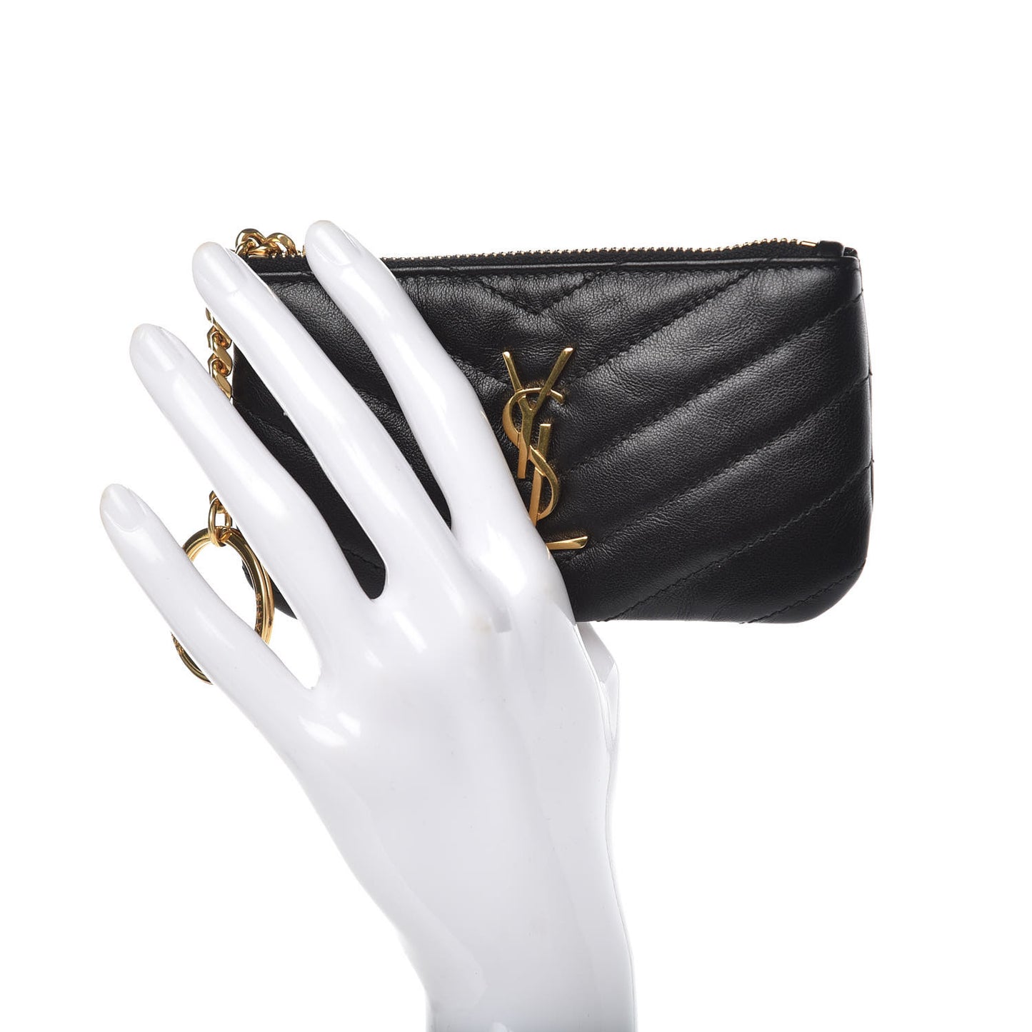 Calfskin Matelasse Monogram Key Pouch Black
