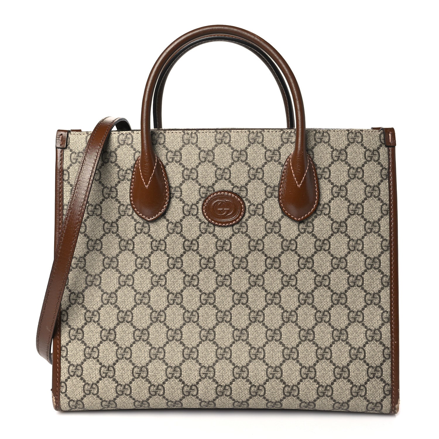 Gucci GG Supreme Monogram Azalea Calfskin Small Retro Interlocking G Tote Bag Beige Ebony Brown Sugar 1 of 13