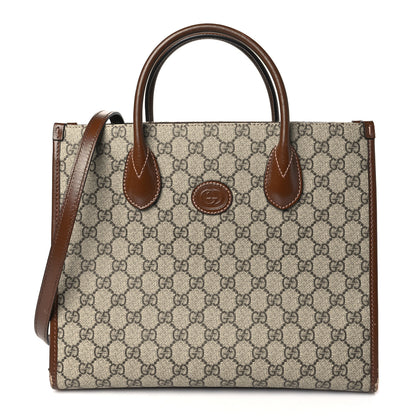 Gucci GG Supreme Monogram Azalea Calfskin Small Retro Interlocking G Tote Bag Beige Ebony Brown Sugar 1 of 13