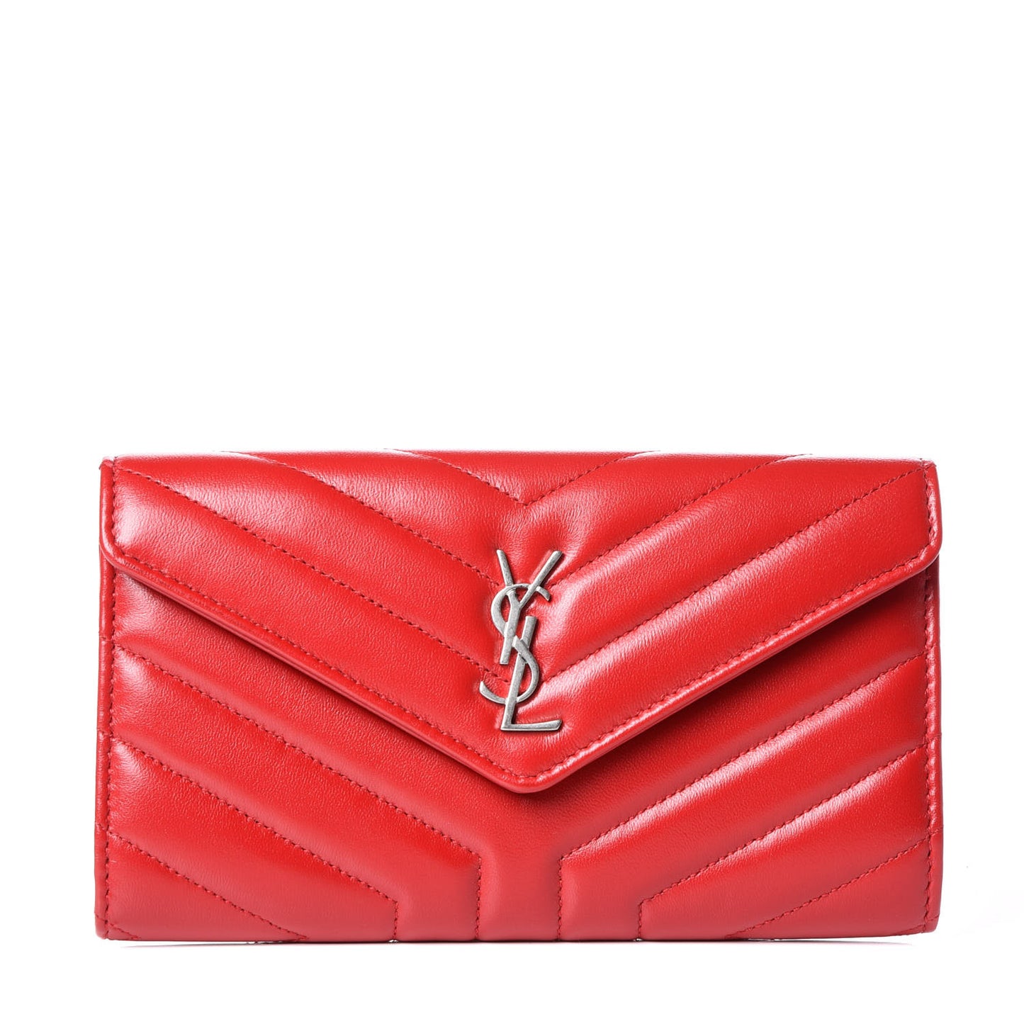 Lambskin Y Quilt Monogram Large Loulou Flap Wallet Rouge Eros