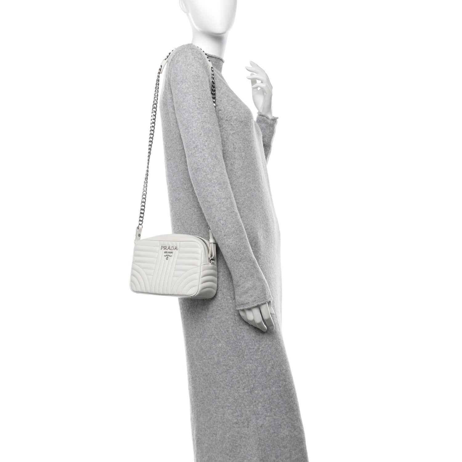 Prada Soft Calfskin Diagramme Crossbody Bag White 2 of 13