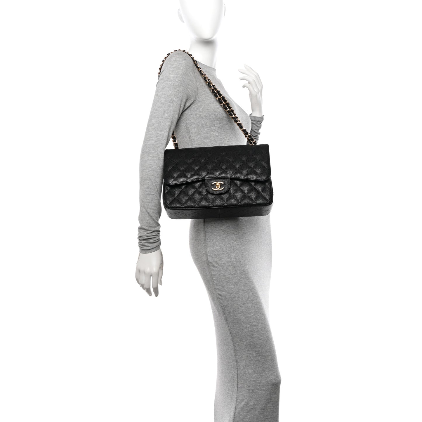 Caviar Quilted Jumbo Double Flap Black