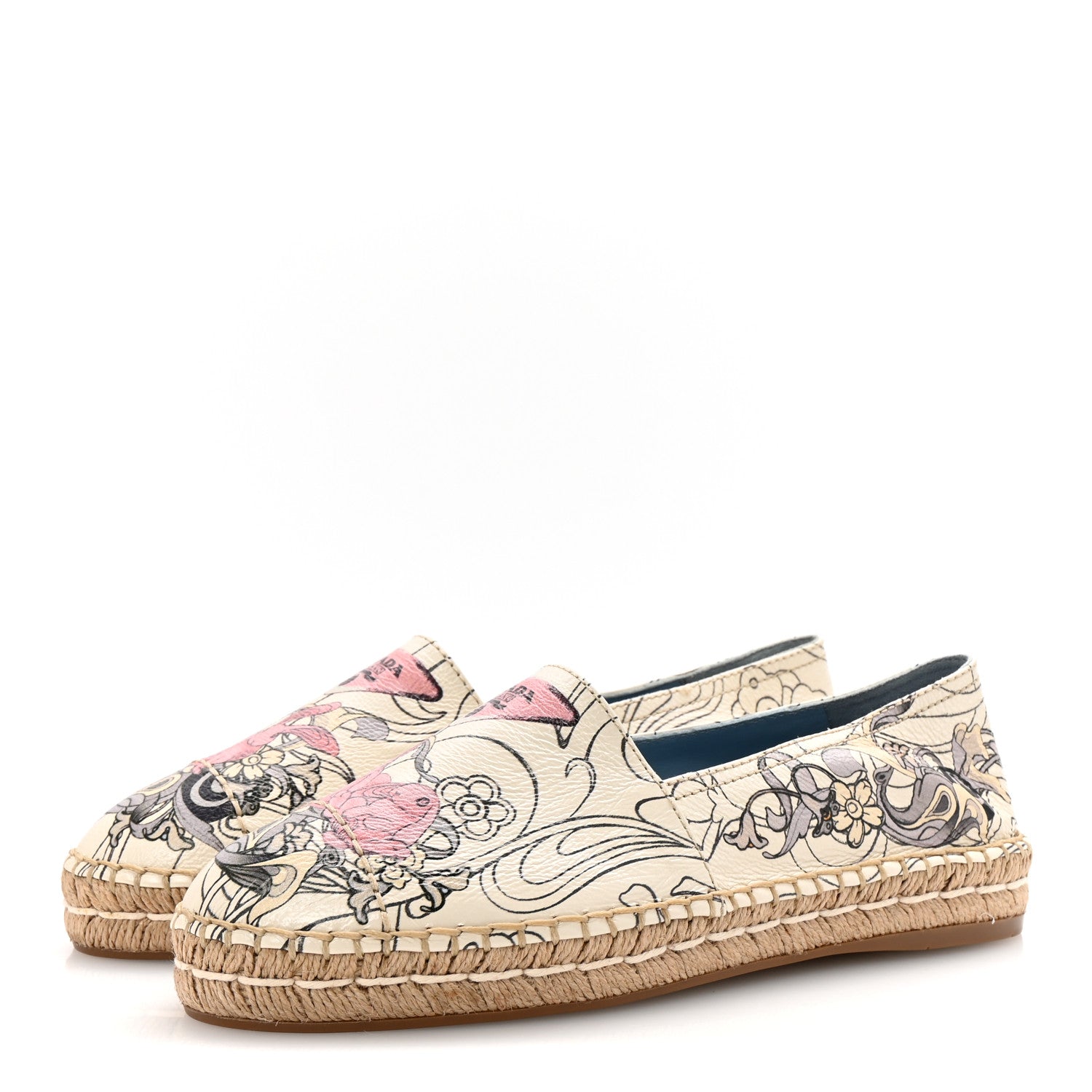 Prada X JAMES JEAN Glace Calfskin Rabbit Print Espadrilles 38 Opaline 4 of 9
