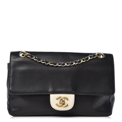 Chanel Lambskin Perforated Medium Single Flap Bag Black White 1 of 11
