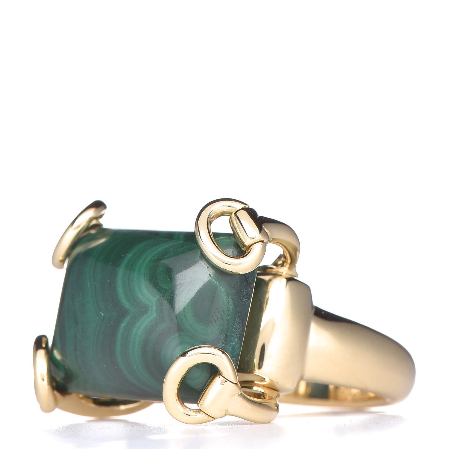 Gucci 18K Yellow Gold Malachite Horsebit Ring 54 6.75 3 of 7