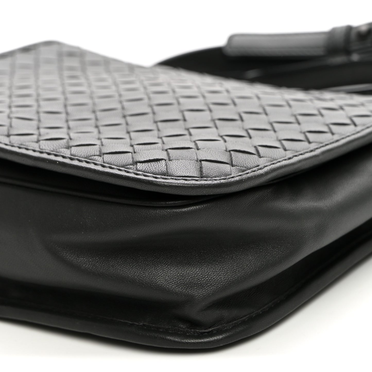 Nappa Intrecciato Crossbody Messenger Flap Black