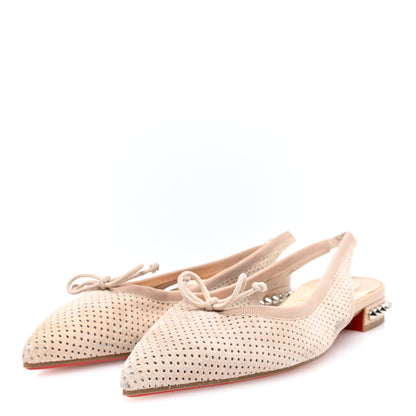 Christian Louboutin Velours Spiked Hall Slingback Flats 36.5 Nude 3 of 9