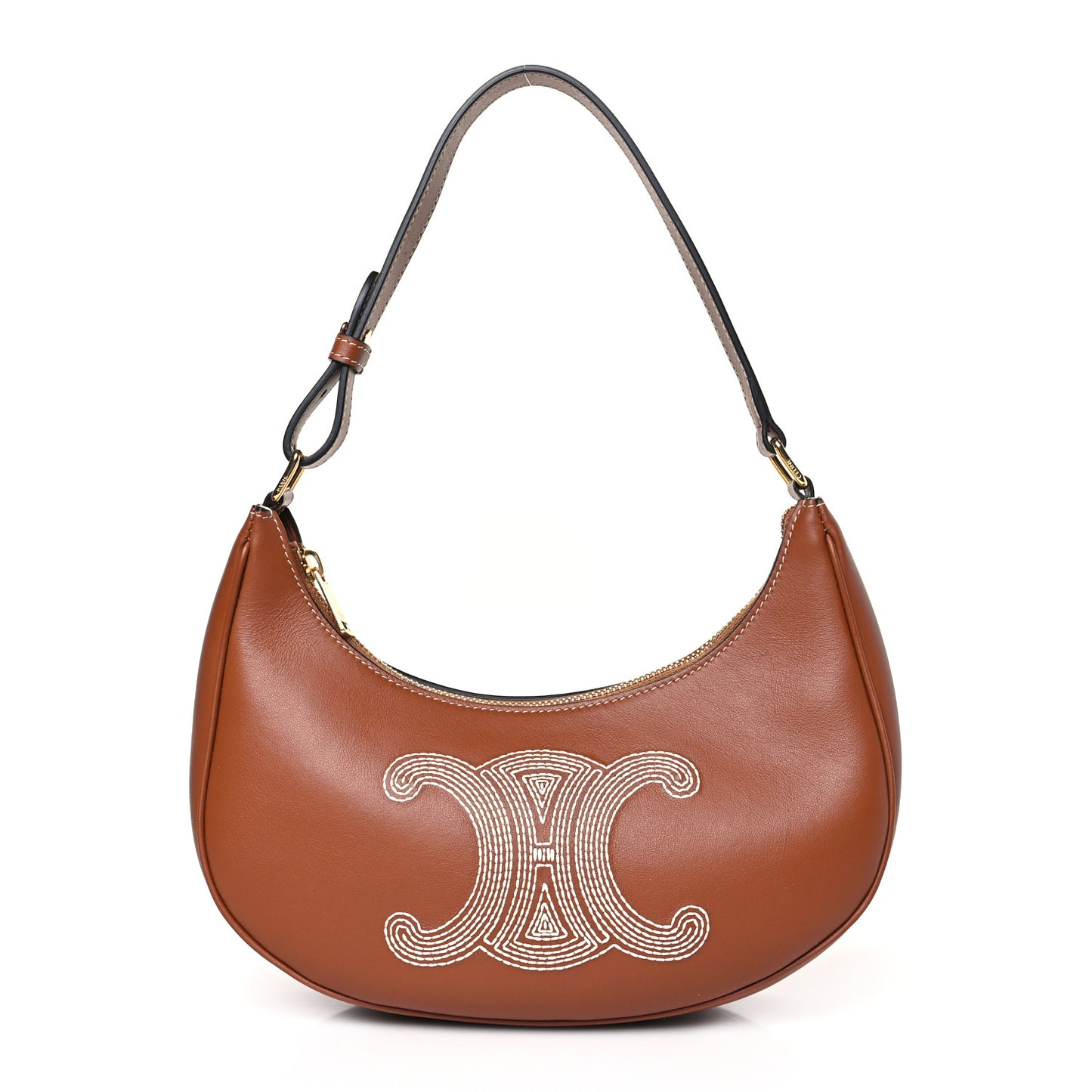Smooth Calfskin Triomphe Embroidered Ava Shoulder Bag Tan