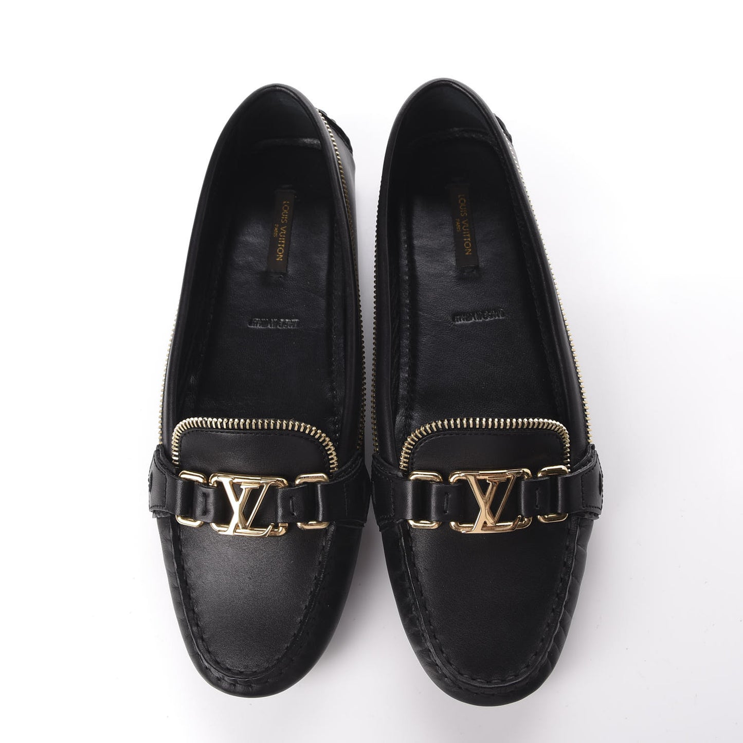 Calfskin Zipper Oxford Loafers 40 Black