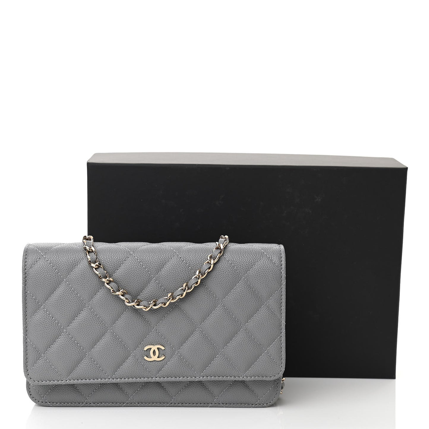 Caviar Quilted Wallet On Chain WOC Grey