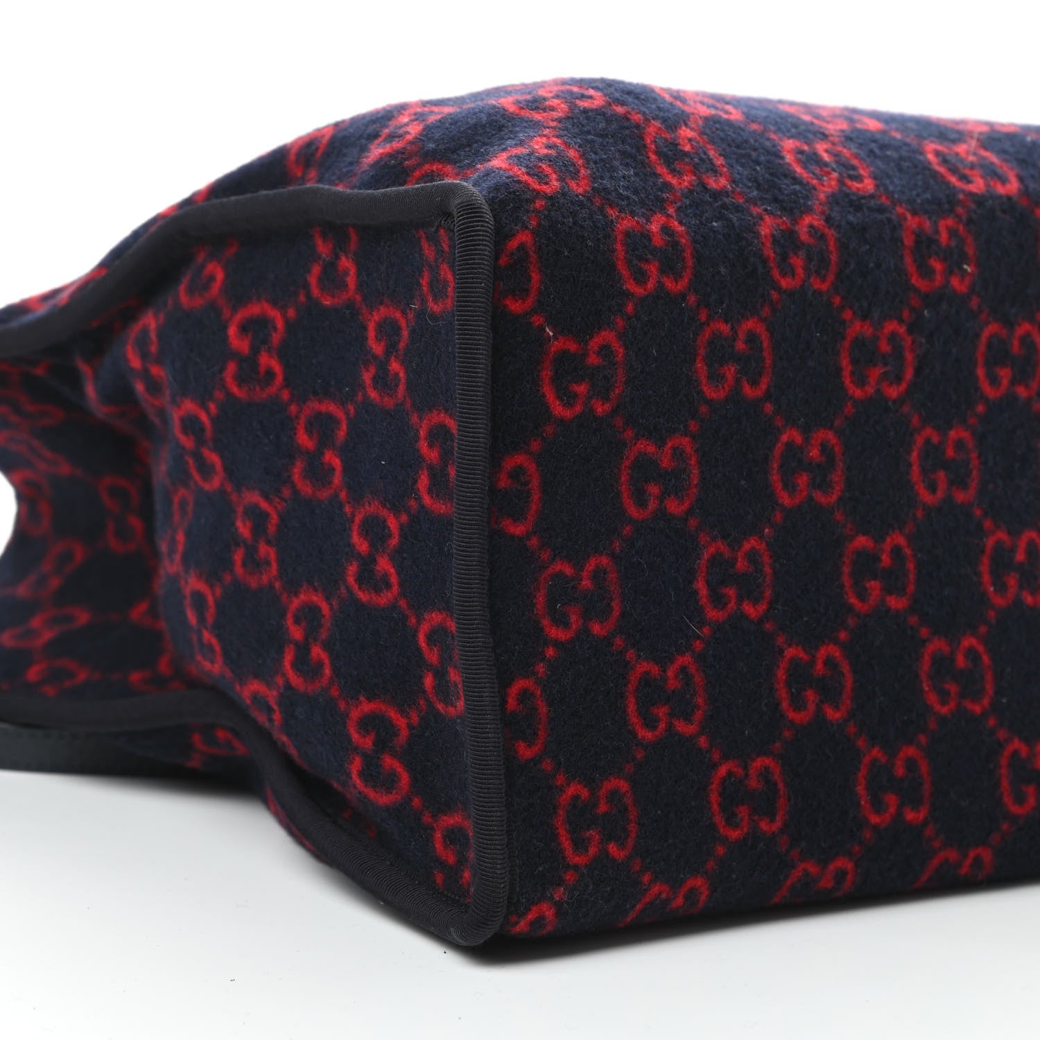 Gucci Covered Wool Textured Dollar Calfskin GG Monogram Large Tote Bag Blue Red 9 of 10