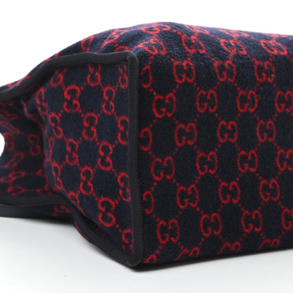 Gucci Covered Wool Textured Dollar Calfskin GG Monogram Large Tote Bag Blue Red 9 of 10