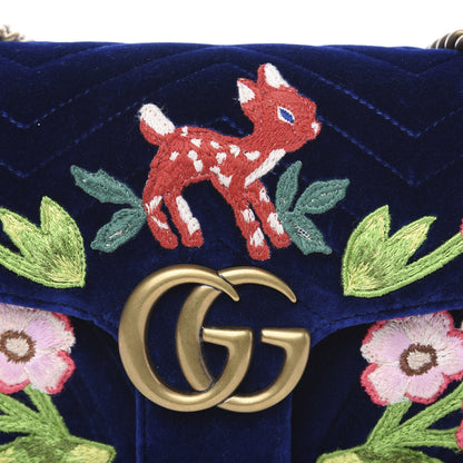 Gucci Velvet Matelasse Deer Embroidered Small GG Marmont Shoulder Bag Cobalt 10 of 10