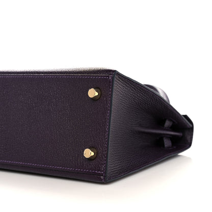 Hermes Chevre Mysore Horseshoe Kelly Sellier 25 Raisin Gris Perle 9 of 10