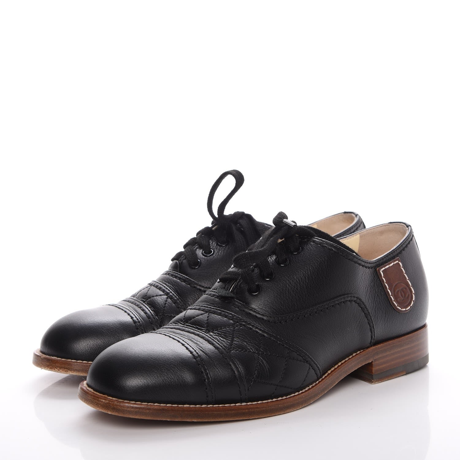 Chanel Calfskin Quilted CC Lace Up Oxfords 36 Black 3 of 18