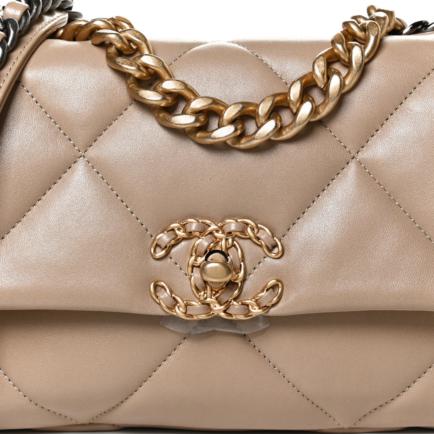 Lambskin Quilted Medium Chanel 19 Flap Dark Beige