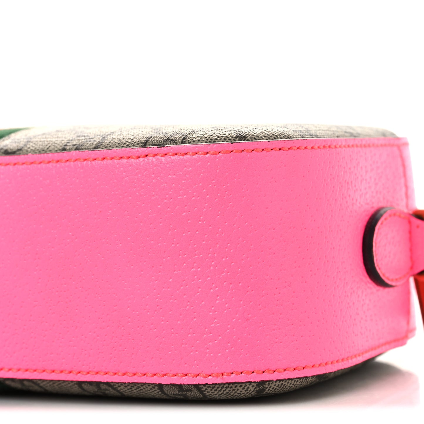 GG Supreme Monogram Textured Dollar Calfskin Web Ophidia Wristlet Shoulder Bag Beige Ebony Fuchsia