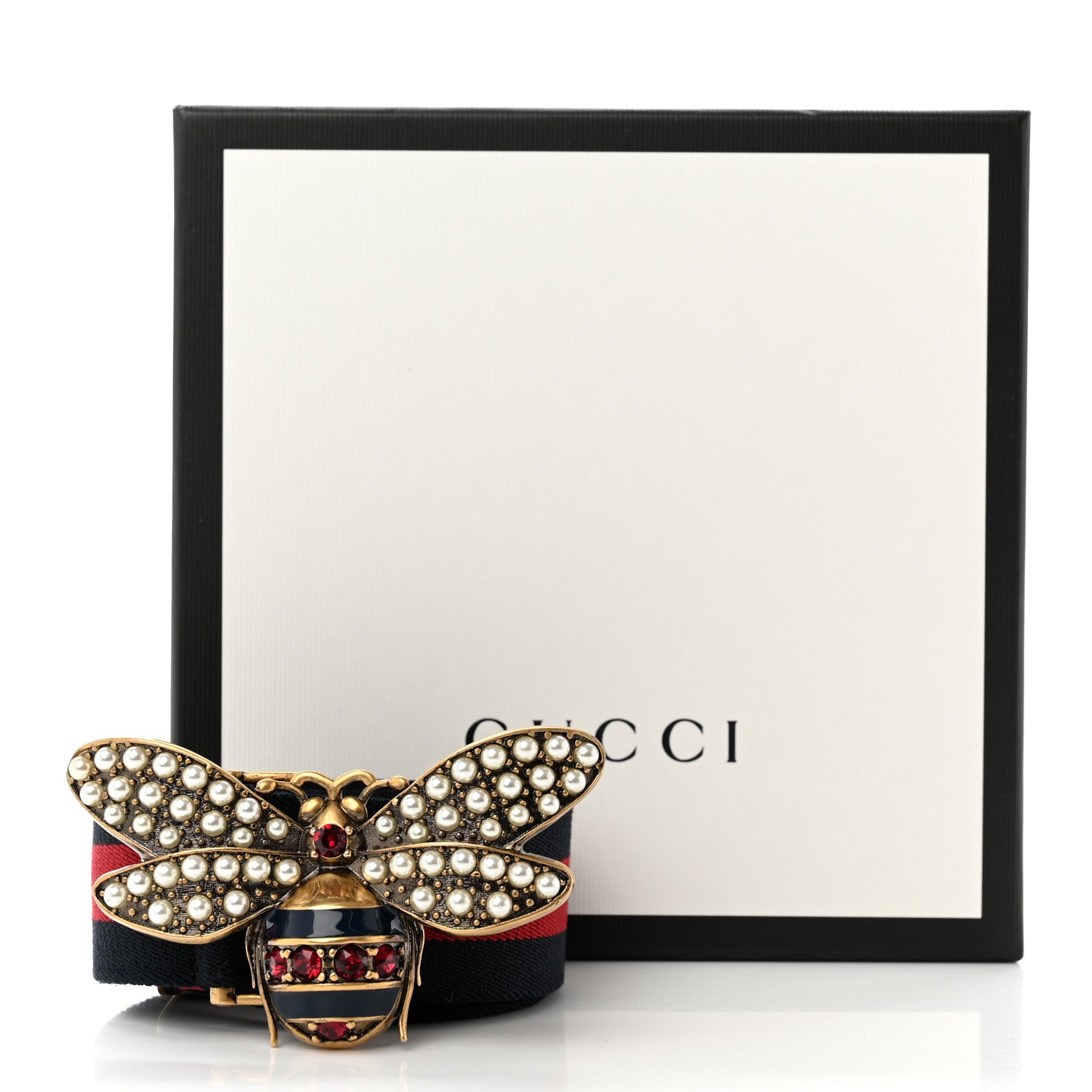 Gucci Web Queen Margaret Bee Belt 75 30 Red Navy 4 of 4