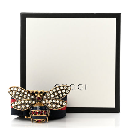 Gucci Web Queen Margaret Bee Belt 75 30 Red Navy 4 of 4