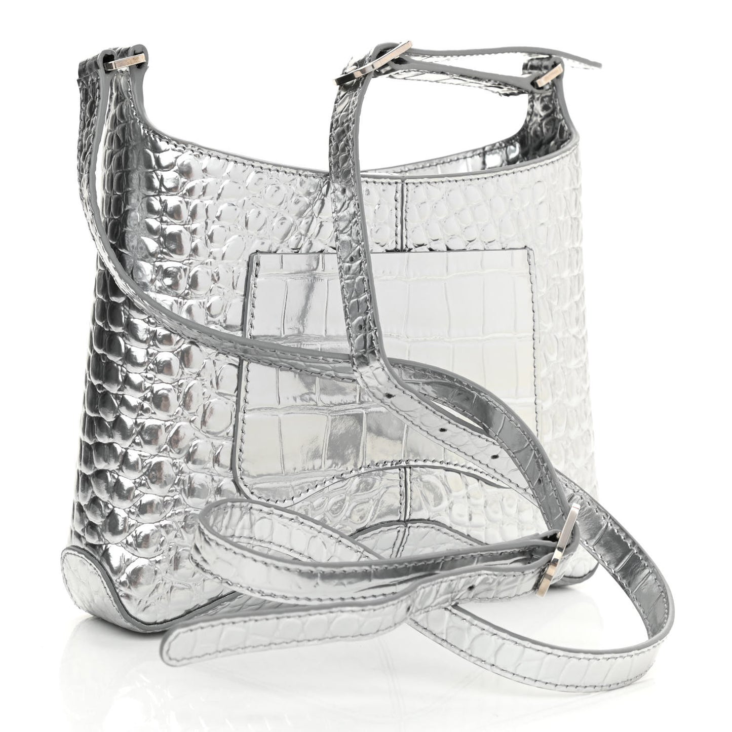 Metallic Super Supple Calfskin Crocodile Embossed Small XX Bag Silver